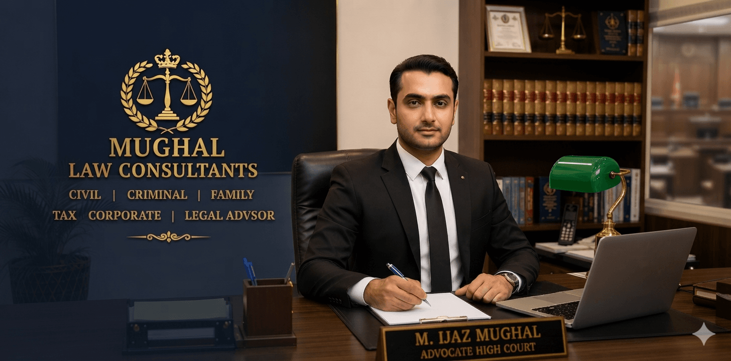 Mughal Law Consultants — M. Ijaz Mughal, Advocate High Court, at his desk